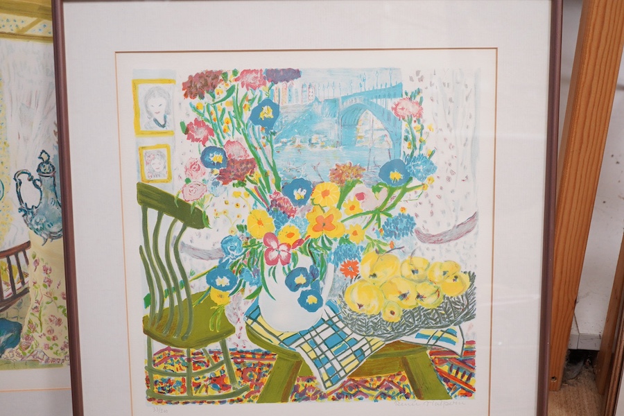 Renée Halpern (1914-2008), four colour lithographs, including ‘Manhattan Bridge’ and ‘Interieur Toscan’, each signed in pencil, limited edition, some with certificates of authenticity, 57 x 44cm. Condition - good